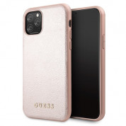 Guess Iridescent Leather Hard Case - дизайнерски кожен кейс за iPhone 11 Pro (розов)