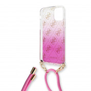 Guess Gradient Case With Strap - дизайнерски кейс с висока защита и връзка за носене за iPhone 11 Pro (розов) 2