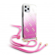 Guess Gradient Case With Strap - дизайнерски кейс с висока защита и връзка за носене за iPhone 11 Pro (розов)