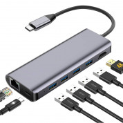 Platinet USB-C 4K Multimedia Adapter 7in1 - USB-C хъб за свързване на допълнителна периферия за устройства с USB-C порт (тъмносив) 4
