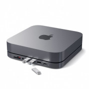 Satechi Aluminium USB-C Stand and Hub for Mac Mini - алуминиева поставка и допълнителен USB-C хъб за Mac Mini (тъмносив)