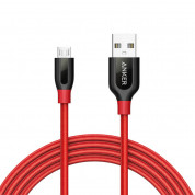 Anker Powerline+ Nylon Micro USB cable 180 cm - качествен плетен кабел за зареждане на устройства с microUSB порт (180 см) (червен)