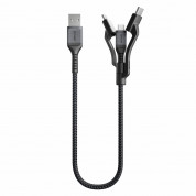 Nomad Rugged USB-A to Universal Cable - здрав кабел с въжена оплетка за устройства с Lightning, microUSB и USB-C порт (30 см) (черен)