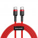 Baseus Cafule USB-C to USB-C Cable PD 2.0 60W (CATKLF-H09) - кабел с въжена оплетка и бързо зареждане за устройства с USB-C порт (200 см) (червен) 1