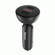 Baseus Shake Head Dual USB Car Charger (CCALL-YT01) - зарядно за кола с 2xUSB-A изхода и дисплей за зареждане на мобилни устройства (черен)