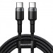 Baseus Cafule USB-C to USB-C Cable PD 2.0 100W (CATKLF-ALG1) - кабел с въжена оплетка и бързо зареждане за устройства с USB-C порт (200 см) (черен-сив) 1
