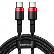 Baseus Cafule USB-C to USB-C Cable PD 2.0 100W (CATKLF-AL91) - кабел с въжена оплетка и бързо зареждане за устройства с USB-C порт (200 см) (черен-червен)
