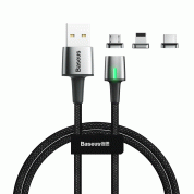 Baseus Zinc Magnetic Cable Kit - кабел с магнитни конектори за Apple продукти с Lightning, microUSB и USB-C (100 см) (черен)