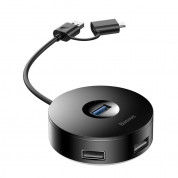 Baseus USB-A & USB-C Round Box Hub Adapter - 4-портов USB хъб за компютри и лаптопи (100 см) (черен)