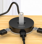 Baseus USB-A & USB-C Round Box Hub Adapter - 4-портов USB хъб за компютри и лаптопи (100 см) (черен) 3