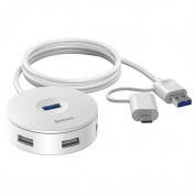 Baseus USB-A & USB-C Round Box Hub Adapter - 4-портов USB хъб за компютри и лаптопи (100 см) (бял)