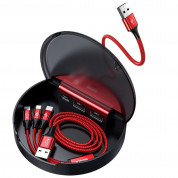 Baseus Car Sharing Charging Station - кутия за организране на кабели с USB изходи и универсален 3-в-1 USB кабел с Lightning, microUSB и USB-C конектори (червен) 1