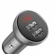 Baseus Digital Display Dual USB Car Charger (CCBX-0S) - зарядно за кола с 2xUSB-A изхода и дисплей за зареждане на мобилни устройства (сребрист) 2