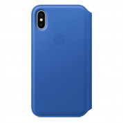 Apple Leather Folio Case - оригинален кожен (естествена кожа) калъф за iPhone X (син)