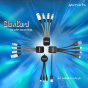 4smarts 3in1 Cable GlowCord 1m fabric - качествен светещ многофункционален кабел за microUSB, Lightning и USB-C стандарти (100см)(черен) 4