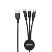 4smarts 3in1 Cable GlowCord 1m fabric - качествен светещ многофункционален кабел за microUSB, Lightning и USB-C стандарти (100см)(черен)