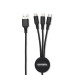 4smarts 3in1 Cable GlowCord 1m fabric - качествен светещ многофункционален кабел за microUSB, Lightning и USB-C стандарти (100см)(черен) 1