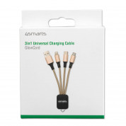 4smarts 3in1 Cable GlowCord 6cm fabric with MicroUSB, Lightning and USB-C (gold) 2