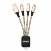 4smarts 3in1 Cable GlowCord 6cm fabric - качествен светещ многофункционален кабел за microUSB, Lightning и USB-C стандарти (6см) (златист)