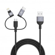 Adam Elements PeAk II Lightning Cable Trio 120B - универсален USB кабел с Lightning, microUSB и USB-C конектори (120 см) (тъмносив)