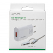 4smarts Fast Wall Charger VoltPlug QC3.0 18W with ComboCord Cable - комплект захранване за ел. мрежа и качествен кабел с оплетка от здрав текстил за microUSB и USB-C стандарти (150 см) (бял) 5