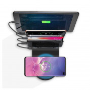 Saii PowerStand Charging Station with Qi Wireless Charger 35.5W, 3 x USB, USB-C - пад за безжично захранване и с три USB изхода и USB-C изход (черен) 1