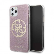 Guess Circle Glitter 4G Case - дизайнерски кейс с висока защита за iPhone 11 Pro (розов)