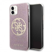 Guess Circle Glitter 4G Case - дизайнерски кейс с висока защита за iPhone 11 (розов)