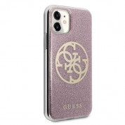 Guess Circle Glitter 4G Case - дизайнерски кейс с висока защита за iPhone 11 (розов) 4