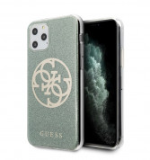 Guess Circle Glitter 4G Case - дизайнерски кейс с висока защита за iPhone 11 Pro Max (зелен)