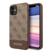 Guess 4G Stripe Leather Hard Case - дизайнерски кожен кейс за iPhone 11 (кафяв)