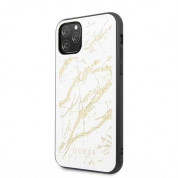 Guess Marble Glass Case - дизайнерски кейс с висока защита за iPhone 11 Pro (бял) 1