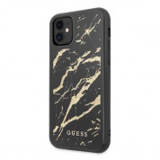 Guess Marble Glass Case - дизайнерски кейс с висока защита за iPhone 11 (черен) 1