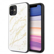 Guess Marble Glass Case - дизайнерски кейс с висока защита за iPhone 11 (бял)