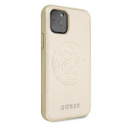Guess Saffiano 4G Circle Logo Leather Hard Case - дизайнерски кожен кейс за iPhone 11 Pro (златист) 4