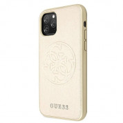 Guess Saffiano 4G Circle Logo Leather Hard Case - дизайнерски кожен кейс за iPhone 11 Pro Max (златист) 1