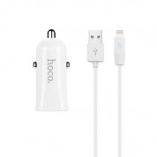 Hoco Dual USB Car Charger 4.8A & Lightning Cable Z12 - зарядно за кола с 2xUSB изходa (4.8A) и Lightning кабел за iPhone, iPad и iPod с Lightning порт (бял)