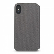 Moshi Overture Case - кожен/текстилен калъф, тип портфейл и поставка за iPhone XS Max (сив) 3