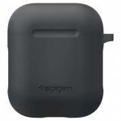 Spigen Airpods Silicone Case - силиконов калъф с карабинер за Apple Airpods и Apple Airpods 2 (тъмносив) 1