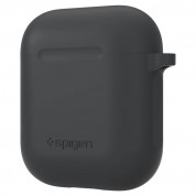 Spigen Airpods Silicone Case - силиконов калъф с карабинер за Apple Airpods и Apple Airpods 2 (тъмносив) 2