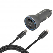 4smarts Fast Car Charger Set iPD (MFI) - зарядно за кола с USB и USB-C изход и сертифициран (MFI) Lightning към USB-C кабел за iPhone, iPad и устройства с Lightning порт (черен) 1