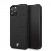 BMW Signature Horizontal Lines Leather Case - кожен (естествена кожа) кейс за iPhone 11 (черен)