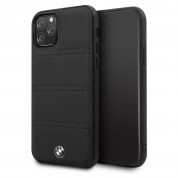 BMW Signature Horizontal Lines Leather Case - кожен (естествена кожа) кейс за iPhone 11 Pro Max (черен)