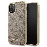 Guess 4G Collection Leather Hard Case - дизайнерски кожен кейс за iPhone 11 Pro (бежов)