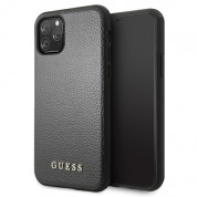 Guess Iridescent Leather Hard Case - дизайнерски кожен кейс за iPhone 11 Pro (черен)