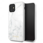 Guess Marble Hard Case - дизайнерски кейс с висока защита за iPhone 11 (бял)