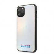 Guess Iridescent Leather Hard Case - дизайнерски кожен кейс за iPhone 11 Pro Max (сребрист) 1