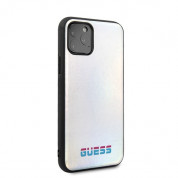Guess Iridescent Leather Hard Case - дизайнерски кожен кейс за iPhone 11 Pro Max (сребрист) 2