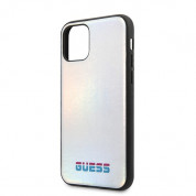 Guess Iridescent Leather Hard Case - дизайнерски кожен кейс за iPhone 11 Pro Max (сребрист) 4