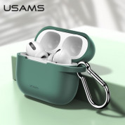 USAMS Airpods Pro Silicone Case - силиконов калъф с карабинер за Apple Airpods Pro (зелен) 1